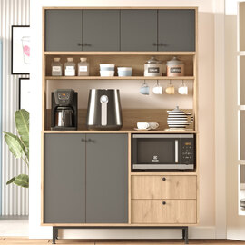 Velano Wooden Coffee Station Cabinet with 6 Anthracite Doors in Oak