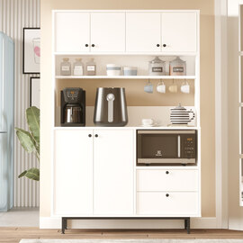 Velano Wooden Coffee Station Cabinet with 6 Doors in White