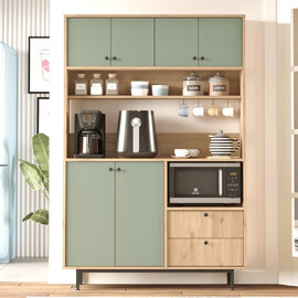 Velano Wooden Coffee Station Cabinet with 6 Green Doors in Oak