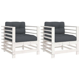 Velaro Garden White Solid Pinewood Armchairs with Anthracite Cushions in Pair