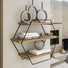 Velmora Wooden Wall Hung Shelving Unit With 3 Shelves In Atlantic Pine