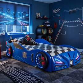 Velocity Blue ABS Children Car Bed with Spoiler and LED