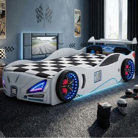 Velocity White ABS Children Car Bed with Spoiler and LED