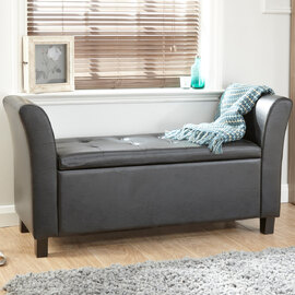 Ventnor PU Leather Storage Seating Ottoman In Black