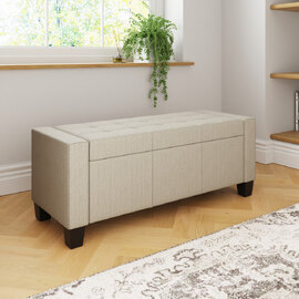 Ventnor Rectangular Fabric Ottoman Storage Bench in Natural