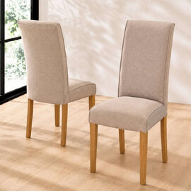Venvor Cream Fabric Dining Chairs with Wooden Legs in Pair