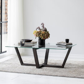 Verado Coffee Table With Tempered Glass Top With Solid Pine Wood Frame Anthracite