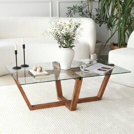 Verado Coffee Table With Tempered Glass Top With Solid Pine Wood Frame Walnut