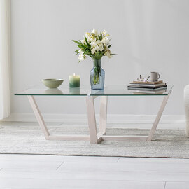Verado Coffee Table With Tempered Glass Top With Solid Pine Wood Frame White