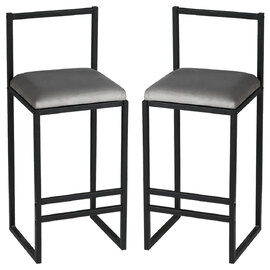Verano Black Metal Bar Stools with Grey Foam Seat in Pair