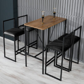 Verano Wooden Bar Table with 4 Black Stools in Walnut