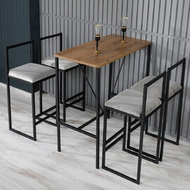 Verano Wooden Bar Table with 4 Cream Stools in Walnut