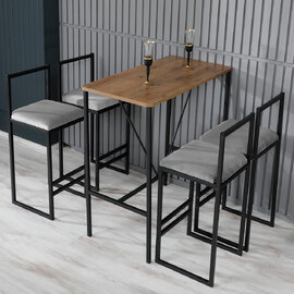 Verano Wooden Bar Table with 4 Grey Stools in Walnut