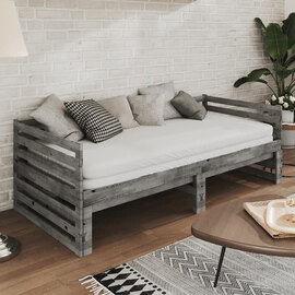 Veras Solid Pinewood Pull-Out Single Day Bed In Grey