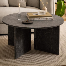Verdun Marble Round Coffee Table In Matt Marron Brown