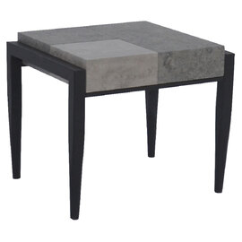 Vermillion Wooden End Table With Metal Legs In Dark Concrete