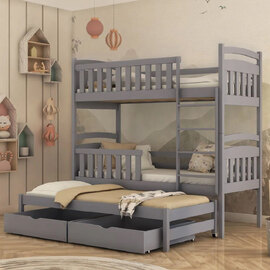 Vernal Wooden Bunk Bed With Foam Mattress And Trundle In Grey