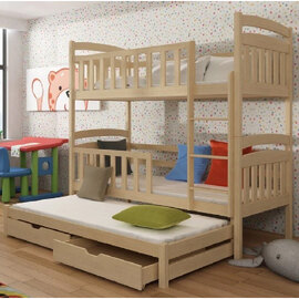Vernal Wooden Bunk Bed With Foam Mattress And Trundle In Pine