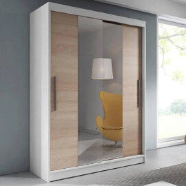 Vernal Wooden Wardrobe With 2 Sliding Doors In White And Oak