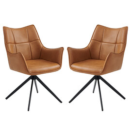 Vernon Tan Faux Leather Dining Armchairs In Pair