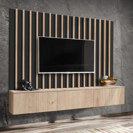 Vernon Wooden Entertainment Unit In Hickory Oak And Black