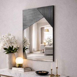 Vertex Glass Wall Mirror with Fume Wooden Frame