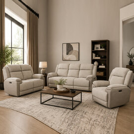 Vervel Fabric Electric Recliner Sofa Suite in Soft Grey