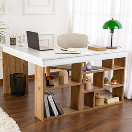 Vespen Corner Wooden Computer Desk in Atlantic Pine and White