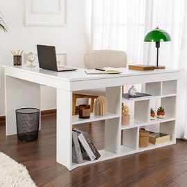 Vespen Corner Wooden Computer Desk in Natural White