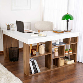 Vespen Corner Wooden Computer Desk in Walnut and White