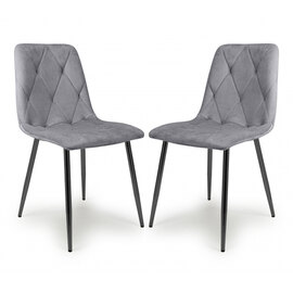 Vestal Grey Velvet Dining Chairs With Black Legs In Pair