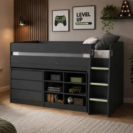 Vestal Wooden Midsleeper Bed with Storage in Anthracite