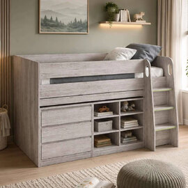 Vestal Wooden Midsleeper Bed with Storage in Grey Oak
