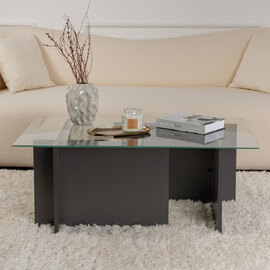 Vetrio Rectangular Clear Glass Coffee Table with Anthracite Wooden Base