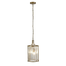 Victoria 2 Light Clear Crystal Shade Pendant Light In Brass