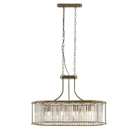 Victoria 5 Light Crystal Oval Pendant Light In Antique Brass