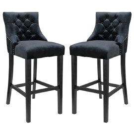 Victoria Black Velvet Bar Stools In Pair