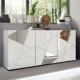Victoria Mirrored High Gloss Sideboard With 3 Doors In White