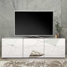 Victoria Mirrored High Gloss TV Stand With 3 Doors In White