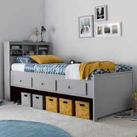 Vidalia Wooden Guest Bed With 3 Drawers In Grey