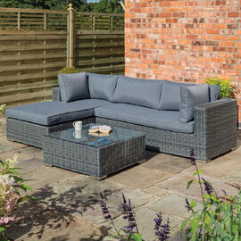 Vietro Rattan Garden Lounger Set With Coffee Table In Grey