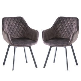 Viha Graphite Velvet Swivel Dining Chairs with Black Legs in Pair