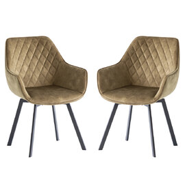 Viha Green Velvet Swivel Dining Chairs with Black Legs in Pair