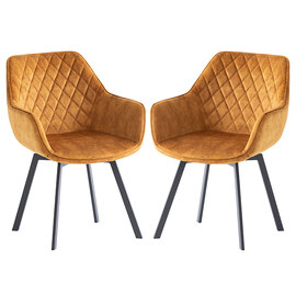 Viha Swivel Antique Gold Velvet Dining Chairs In Pair