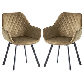 Viha Swivel Green Velvet Dining Chairs In Pair