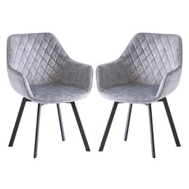 Viha Swivel Silver Velvet Dining Chairs In Pair