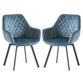 Viha Swivel Teal Velvet Dining Chairs In Pair
