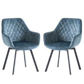 Viha Teal Velvet Swivel Dining Chairs with Black Legs in Pair
