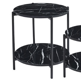 Vilna High Gloss Black Marble Effect Side Table With Black Frame