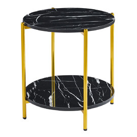Vilna High Gloss Black Marble Effect Side Table With Gold Frame